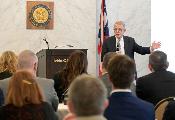 Governor DeWine speaks to members of the Warren County Chamber on Wednesday.