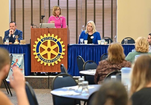 First Lady DeWine talks about the progress at the Ohio Governor?s Imagination Library during the Wooster Rotary meeting.