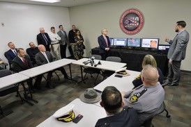 Governor DeWine learns about the Ohio Narcotics Intelligence Center that just opened in Cincinnati.