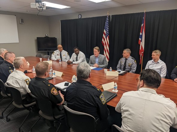 Lt. Governor Husted speaks to Northeast Ohio's State Highway Patrol at their Brook Park HQ during a roundtable discussion.