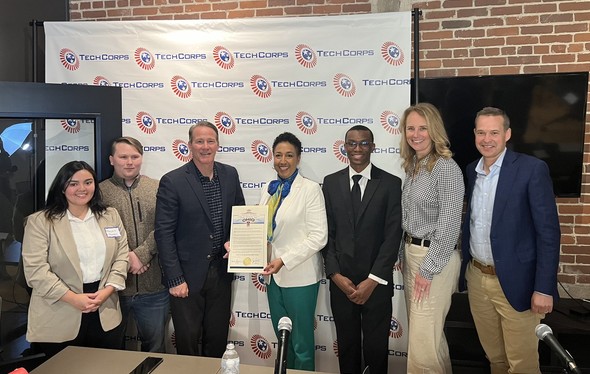 Lt. Governor Husted pictured with students, employees, and board members of Tech Corpsus during his visit to Willow Tree Apps for In-Demand Jobs Week.