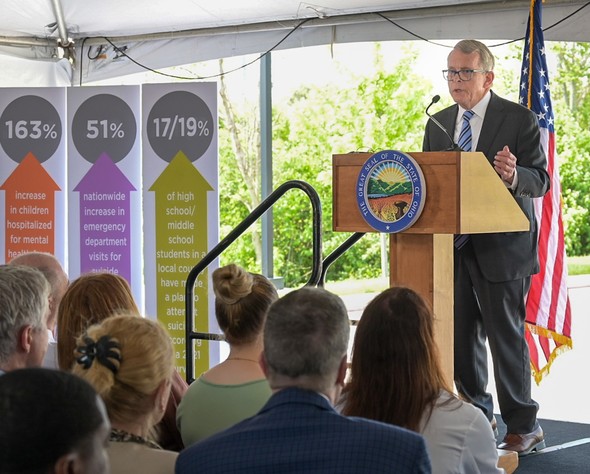 Governor DeWine delivers remarks during a Dayton Children?s Hospital announcement.