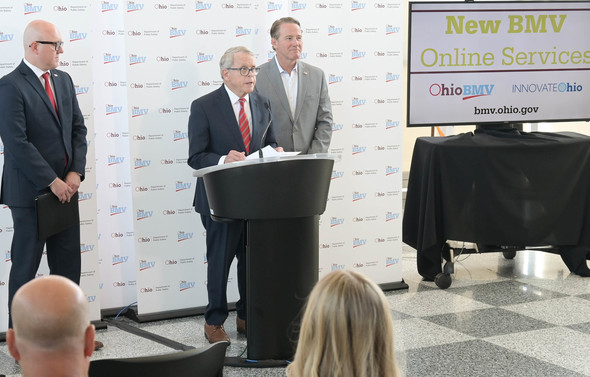 Governor DeWine speaks about a new upgrade to Ohio's BMV website which allows users to renew their license online.