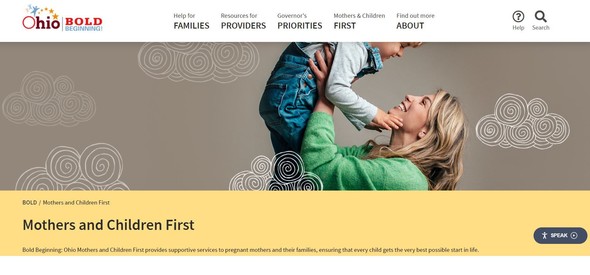 Screenshot of the Ohio Mothers and Children First website