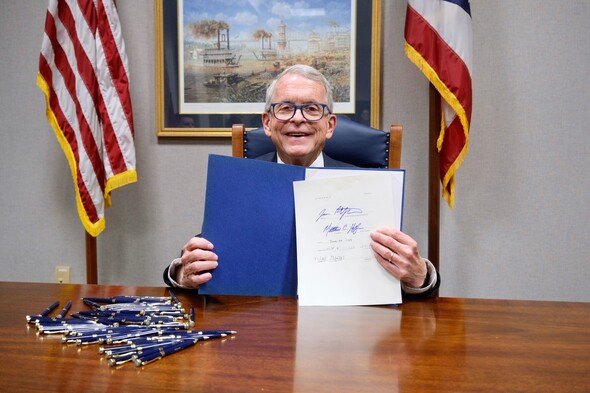 Governor Mike DeWine with signed biennium budget bill