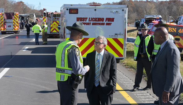 Governor DeWine on scene of the I-70 bus crash