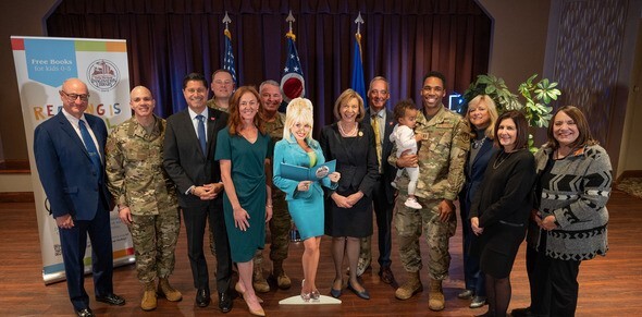 First Lady Fran DeWine announce a new partnership between Dolly Parton's Imagination Library of Ohio and Wright-Patterson Air Force Base