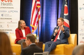 Lt Governor Husted participates in fireside chat with CVS Health Vice President of State Government Affairs Leanne Gassaway 