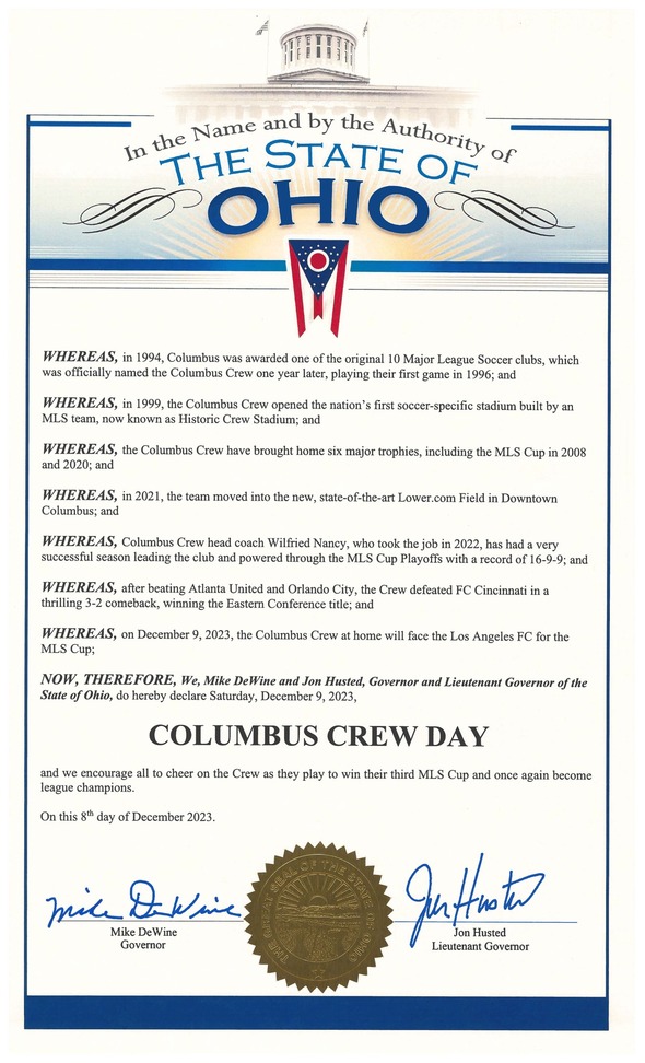 Columbus Crew Day Proclamation 