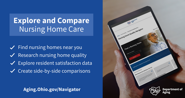 Ipad with screenshot of nursing home navigator website
