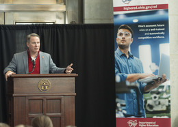 Lt Governor Husted speaks at ChooseOhio First showcase. 