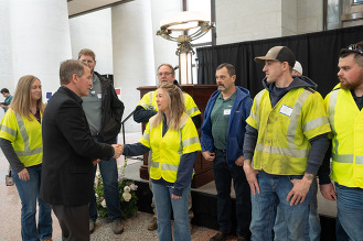 Lt. Governor Jon Husted speaks at the Natural Gas Utility Worker Appreciation Day event in Columbus.