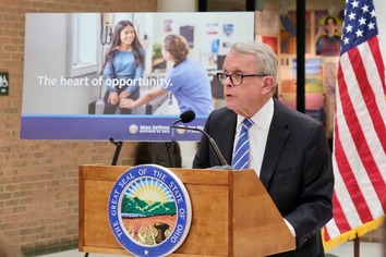 Governor DeWine speaks at Athens High School. 