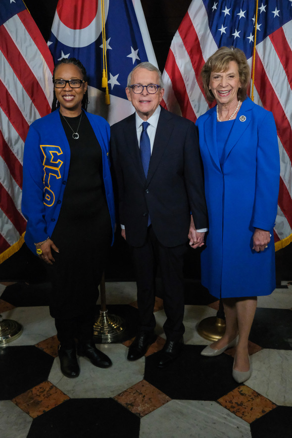 Governor and First Lady DeWine pictured with teacher