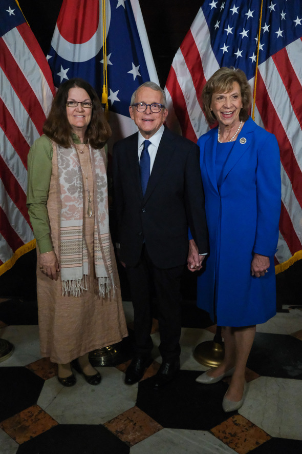 Governor and First Lady DeWine pictured with teacher