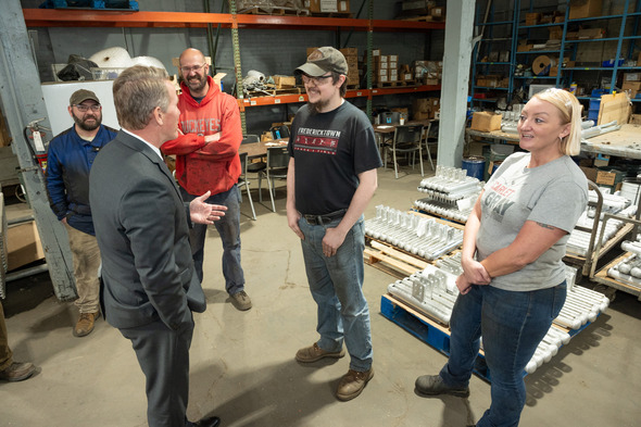 Husted speaking to Goyal Industries employees