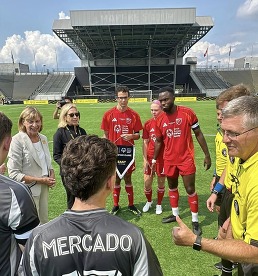 First Lady DeWine flips coin at Major League Soccer (MLS) Special Olympics All-Star Game