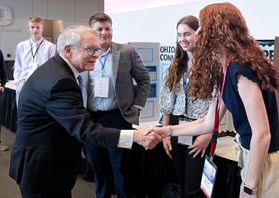 Governor DeWine meeting with students at the school safety summit. 