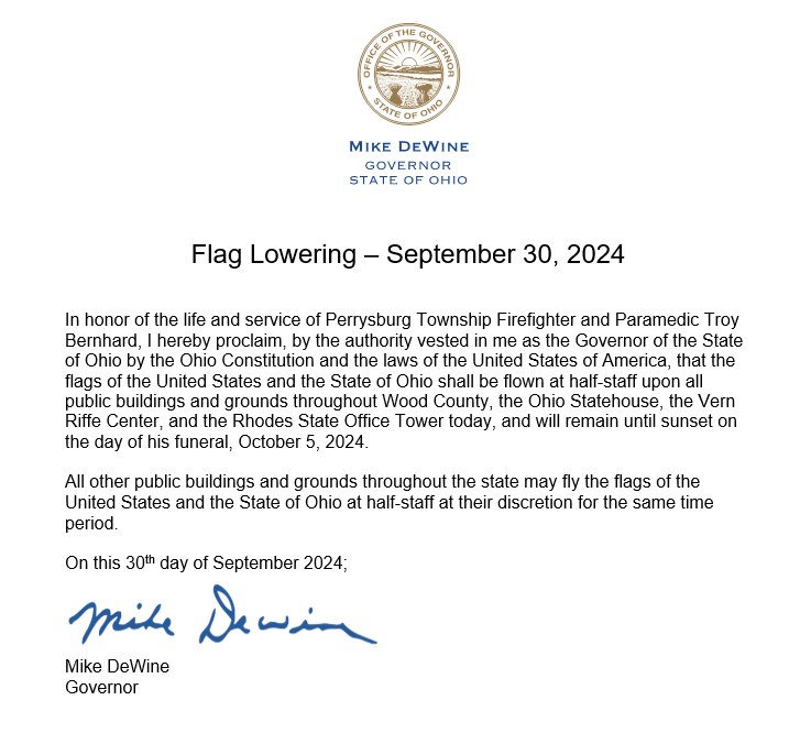 flag lowering September 30 2024