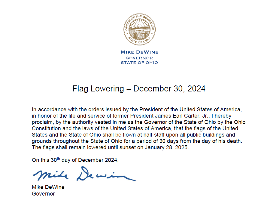 President Jimmy Carter Flag Lowering Proclamation