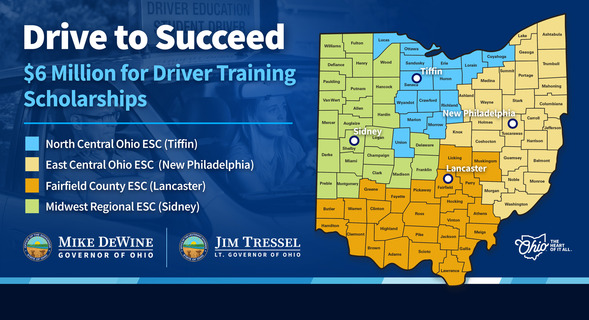 Map graphic of the state of Ohio outlining which counties are served by each grant recipient