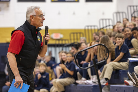 Lt Governor talking with students from Sandusky Central Catholic School. 