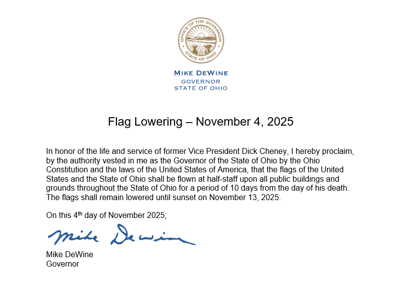 Former Vice President Dick Cheney Flag Lowering Order