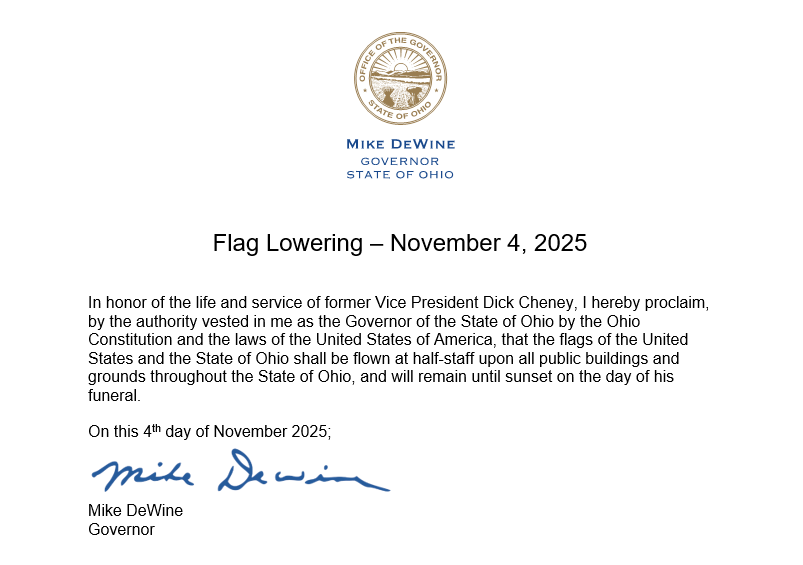 Flag Lowering Order of Former Vice President Dick Cheney