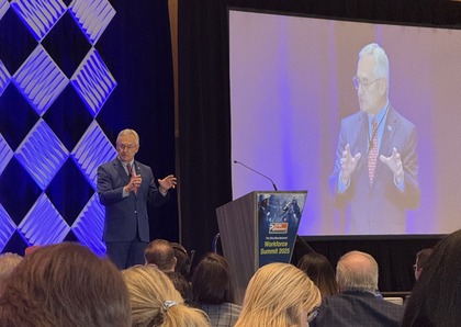Lt. Governor Tressel speaking during the Ohio Manufacturers' Association Workforce Summit.