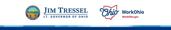 Email banner containing wordmark for the Office of Ohio Lt. Governor Jim Tressel and the logo for WorkOhio