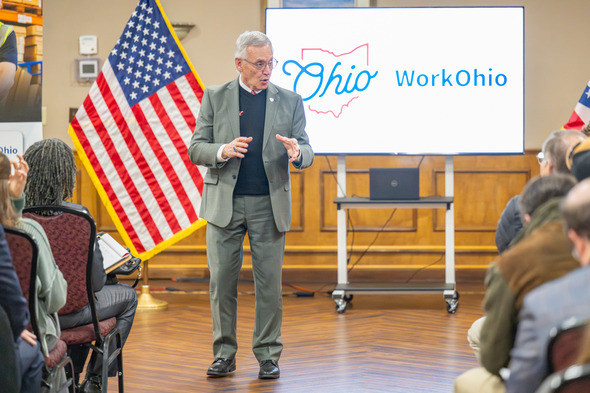 Ohio Lt. Governor Jim Tressel visited local workforce development leaders in Marietta 