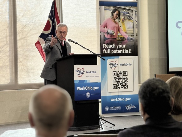 lt. governor tressel speaking at workohio podium