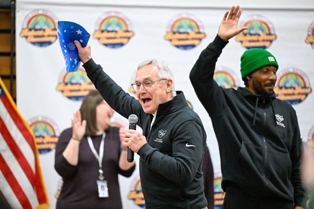 Lt. Governor Tressel  at Robert Frost Elementary for the Team Tressel Fitness Challenge. 