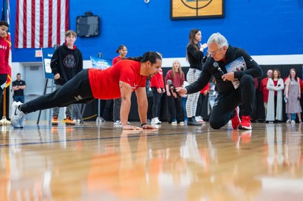 Lt. Governor Tressel and Challenge Captain Donnie Evege at Warner Middle School in Xenia for the Team Tressel Fitness Challenge.
