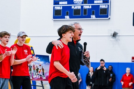 Lt. Governor Tressel talking to a student at Donnell Middle School. 