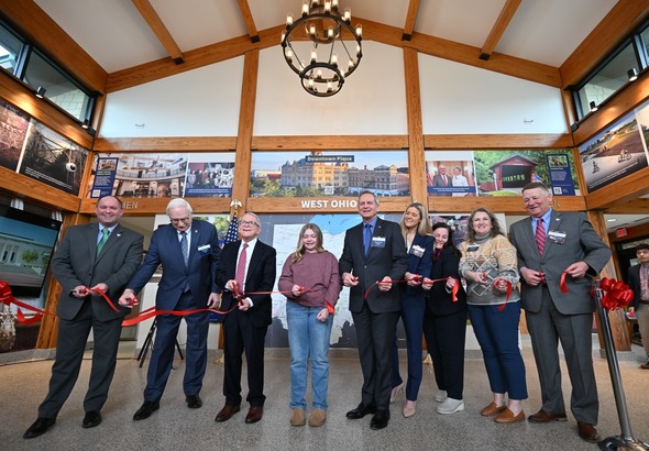 Governor DeWine helping to cut the ribbon on two Miami County I-75 rest areas.