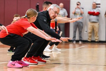 Lt. Governor Tressel doing squats with students from McCormick Middle School in Wellington.
