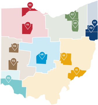 Map of Ohio's 12 new Regional Education Partnerships