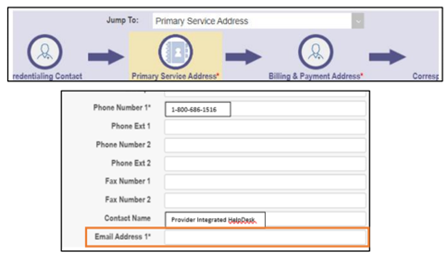 Screenshot of the primary service address
