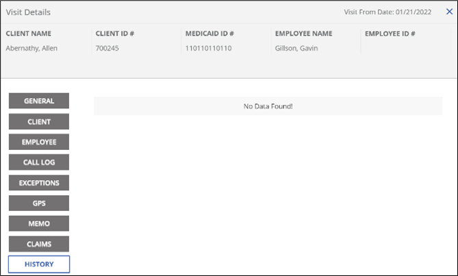 No data found screenshot