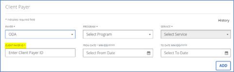 PASSPORT Information Management System - Client Payor Screen Image