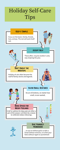 Holiday Self-Care Tips: keep it simple, accept help, don't sweat missteps, savor moments, make space for messy feelings, give yourself permission