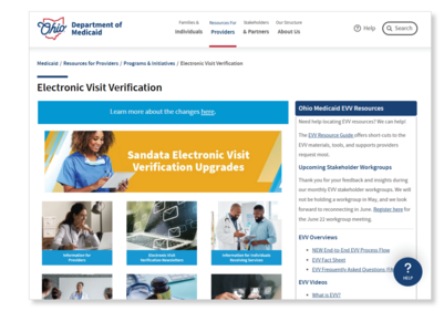 a screenshot of the updated EVV website