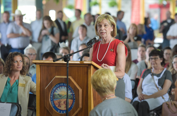 First Lady Fran DeWine speaking at the Ohio State Fair