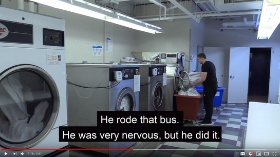 Screen shot of Max working in a laundry room