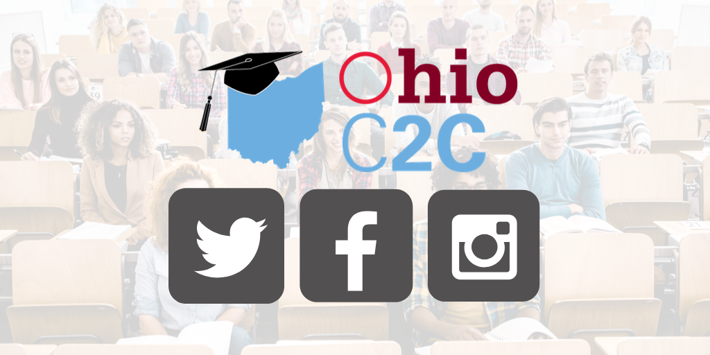 Graphic with College2Careers logo and social media icons for Twitter, Facebook and Instagram