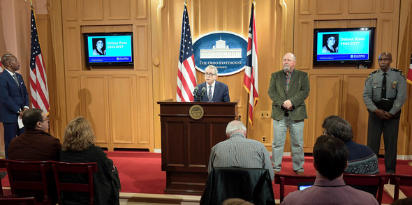 Governor DeWine speaking at the press conference 