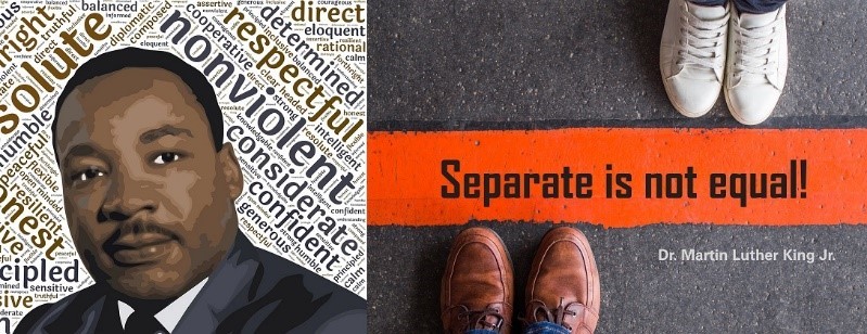 Graphic with photo of Dr. Martin Luther King and the quote "Separate is not equal."