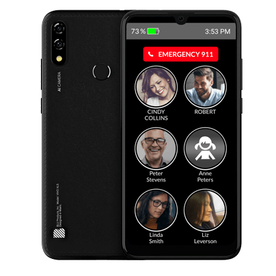 RAZ Memory Cell Phone showing 6 buttons and emergency button