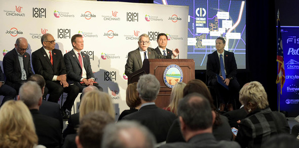 Governor DeWine and Lt. Governor Husted at Announcement in Cincinnati